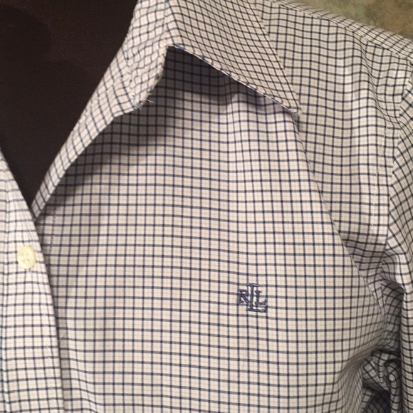 Ralph Lauren Non-Iron Long Sleeve Button-Down Check Shirt, Men's Size L cotton white type Vintage Second Hand